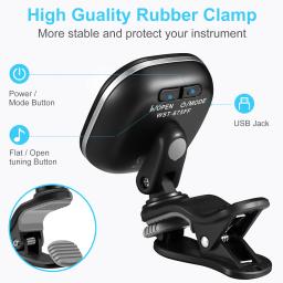 Lekato afinador de guitarra clip-on e recarregável com display colorido led digital cromático para violino ukulele e modos de afinação clip on - Image 6
