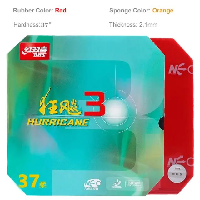 DHS Hurricane 3 NEO Borracha Tênis de Mesa 37 Graus Macio