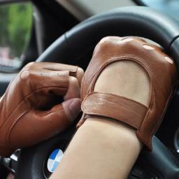 Homens metade luvas equitação fitness dança luvas táticas de pele de carneiro luvas de condução - Image 2