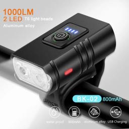 USB recarregável LED bicicleta luzes, lanterna MTB, farol para ciclismo, lâmpada frontal, luz de bicicleta, 6 modos, T6, BK02 - Image 2