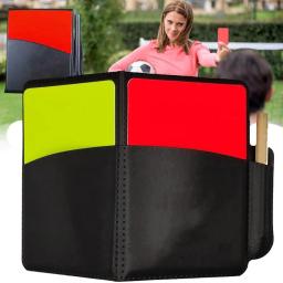 Futebol Árbitro Record Book com carteira de couro e lápis, cartões fluorescentes vermelho e amarelo, papel de gravação, equipamento portátil de futebol - Image 1