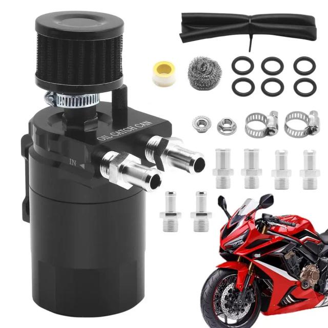 Kit Completo para Captura de Óleo com Separador e Filtro de Respiro em Alumínio para Motor de Carro - 300ml