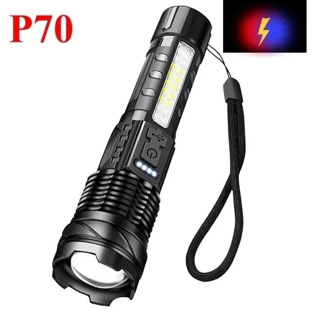 Lanterna LED GT50: Tocha Impermeável Recarregável com Luz Lateral, Zoom e 7 Modos para Camping e Pesca