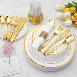 Ouro conjunto de utensílios de mesa descartáveis, adequado para 10 pessoas, adequado para casamentos, festas, reunião familiar, 70pcs - Image 6