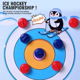 Jogo de curling de mesa 5 em 1, diversão para a família, jogos de tabuleiro de hóquei no gelo para crianças e adultos com rolos, shuffleboard, puck, tapete de jogo de natal - Image 5