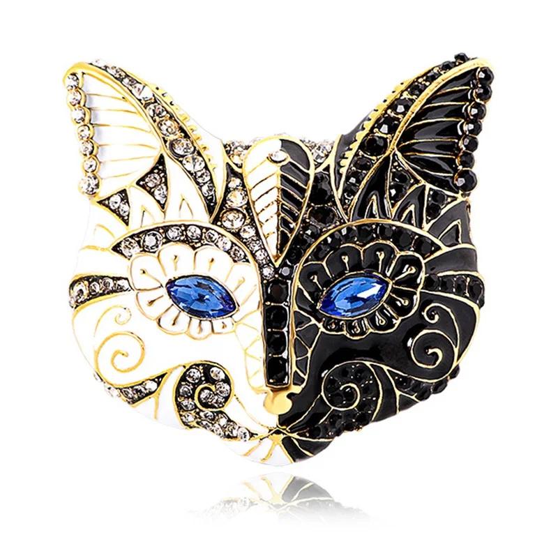 Wuli & baby grande pesado multicolorido esmalte cabeça de gato broches strass animal feminino festa broche pinos 2021 moda jóias presente - Image 1