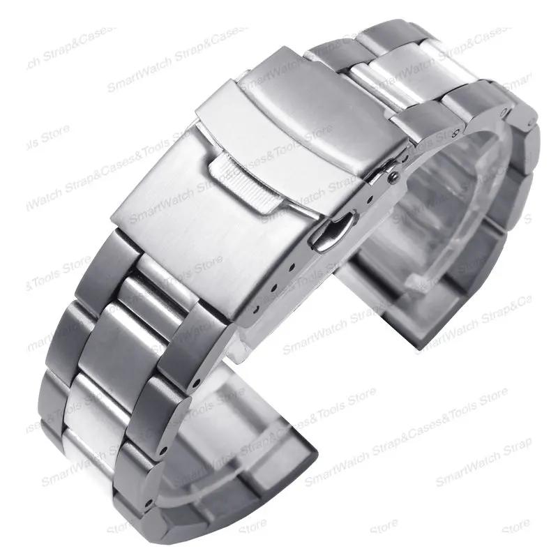 Pulseira de aço inoxidável sólido, fecho dobrável de segurança duplo, pulseira de relógio de mergulho, pulseira de ostra de metal 20 22 24 26 28mm, acessórios de relógio - Image 1