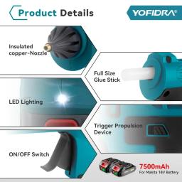 Yofidra 100W 260 °   Pistola de cola quente de alta temperatura para artes e diy ferramenta de reparo de calor elétrica pistola de cola quente para makita 18v bateria - Image 6