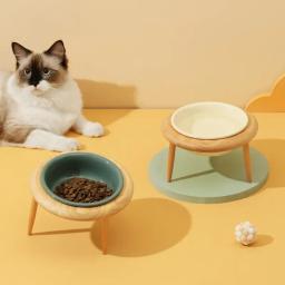 Alimentador elevado para animais de estimação, tigela de água para gatos com suporte de madeira, alimentação cerâmica, cães pequenos e médios, 800ml - Image 4