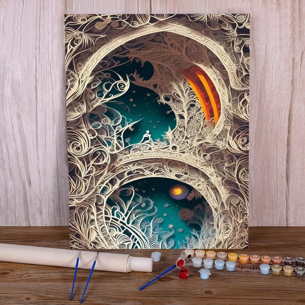 Relevo paisagem natureza diy pintura por números kit tintas acrílicas 40*50 pintura em tela decoração de casa para adultos arte de parede - Image 1