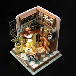 Mini DIY Handmade Coffee Shop Kit, 3D Puzzle Assembly, Brinquedos Modelo de Construção, Casa, Decoração do Quarto com Móveis, Madeira - Image 5