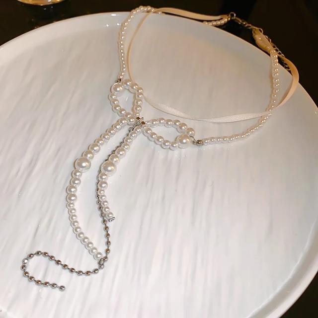 Gargantilha de pérolas frisadas para mulheres, strass cristal, oval, colares de várias camadas, encantos elegantes, joias nobres, temperamento