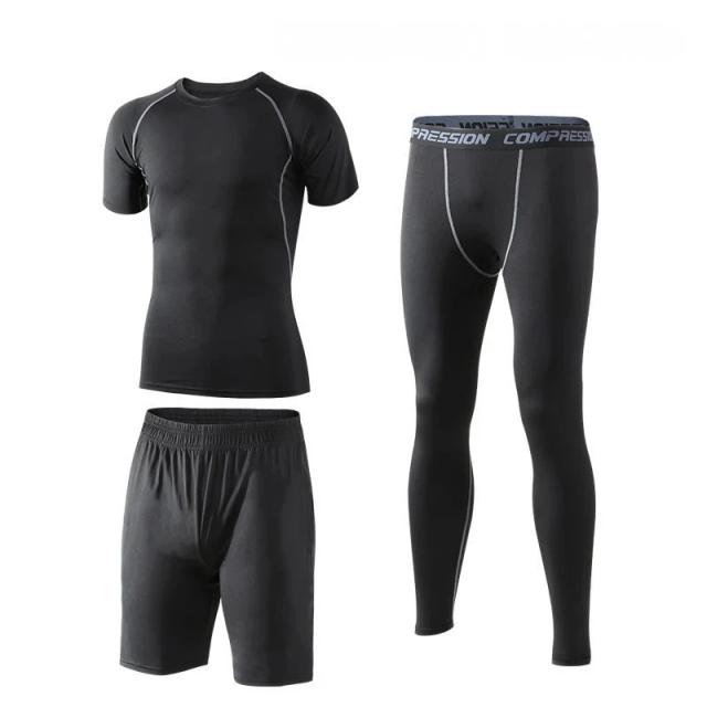 Conjunto Masculino de Compressão para Treino: Roupas de Corrida, Ginásio e Basquete com Leggings e Corta-Vento.