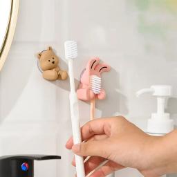 Porta-escovas de parede, ventosa, gancho de silicone, cremalheira para diversos, acessórios de banheiro, coelho e urso dos desenhos animados - Image 4