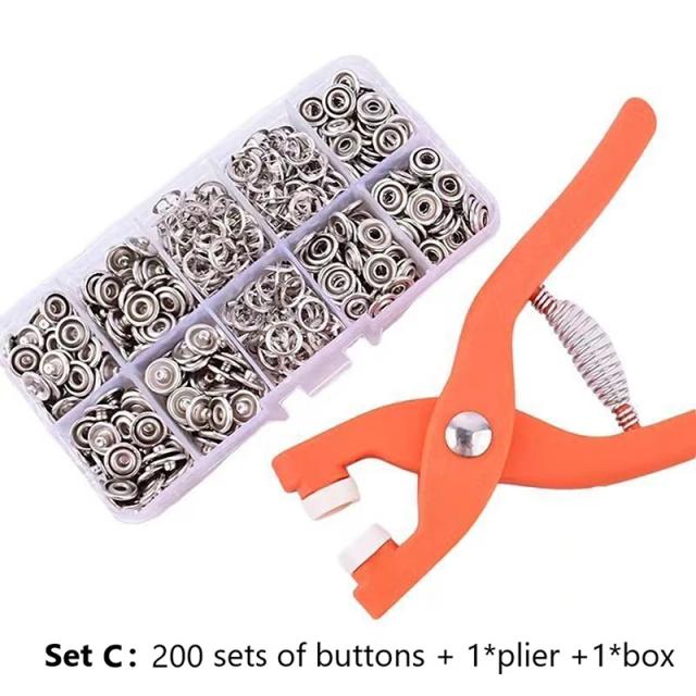 Conjunto de 7 Estilos de Botões de Metal com Alicate para Costura e Instalação em Roupas e Acessórios