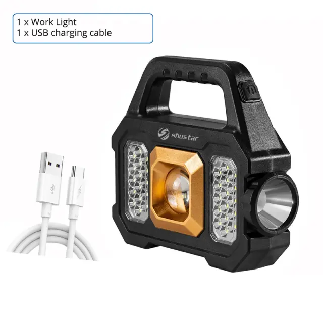 Lanternas Recarregáveis LED de Alta Potência - Luz de Trabalho Multifuncional para Acampamento com Carregamento Solar e 6 Modos de Iluminação