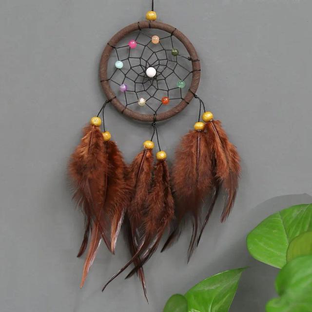 Ornamento Dream Catcher com Pena para Decoração de Casa e Carro, Ideal como Presente de Artesanato, Decoração de Parede e Quarto, 1 Peça