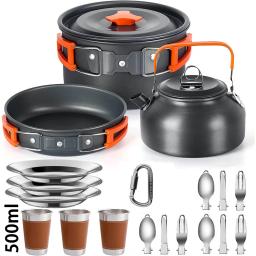 Conjunto de cozinha para acampamento, panelas para viagem, conjunto de piquenique ao ar livre, bule para 2-3 peaple, panelas antiaderentes, conjuntos variados - Image 1