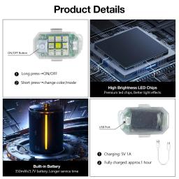 Luz estroboscópica para motocicleta com controle remoto sem fio, à prova d'água, anticolisão, indicador de flash, lâmpada de aviso para carro, bicicleta, scooter - Image 4