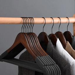 5 pçs madeira veludo terno cabides para homens antiderrapante luxo lótus madeira calça cremalheiras para pendurar vestido saias com 360 °   Gancho giratório - Image 3