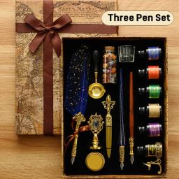 Conjunto de tinta de caneta de imersão de pena antiga, kit de carimbo de vedação de cera, caneta de caligrafia, escrita de letras, caneta de pena, selo de cera - Image 2