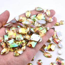 Oleeya Sunshine costurar em strass de cristal artesanato faça você mesmo pedras de vidro com parte traseira plana costura strass para roupas de bordado - Image 3