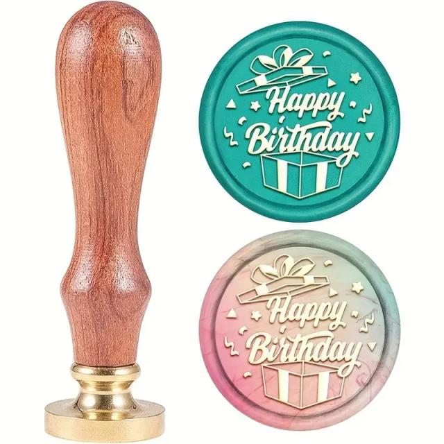 Selo de Madeira com Cabo e Cabeça de Bronze para Envelopes e Caixas de Presente de Aniversário e Convites de Festa