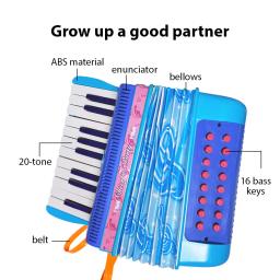 Fivela de acordeão de botão leve, coordenação olho-mão, palco, instrumento musical para iniciantes, mini, 20 teclas, 16 graves - Image 2