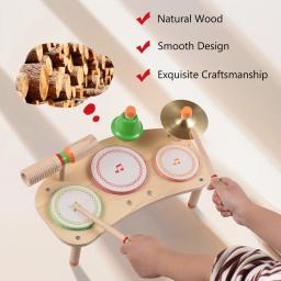 Bateria destacável portátil Kits, instrumento de percussão, madeira natural, 7 em 1, desktop - Image 2