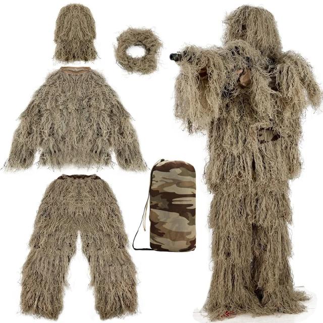 Ternos Ghillie 3D para Homens: Jaqueta e Calça Camuflada para Caça no Deserto com Yowie Snipe Head Cover