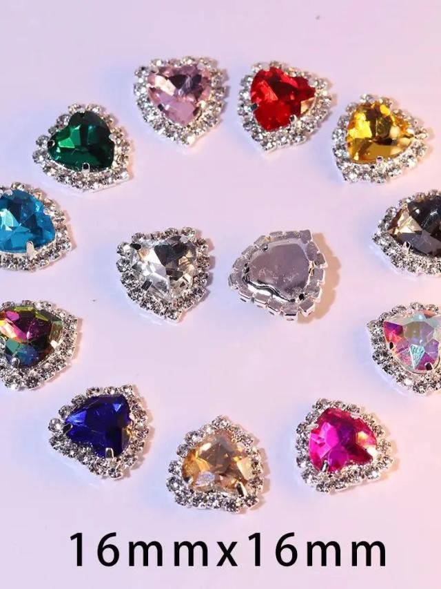 Mini Corações de Cristal DIY: Acessórios de Jóias com Pingente de Strass para Decoração de Artesanato - 10 Peças 16x16mm