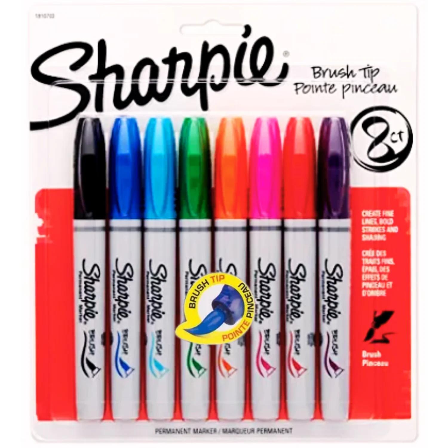 Kit 8 Caneta Marcador Permanente Brush Pen Coloridos Sharpie - Image 1