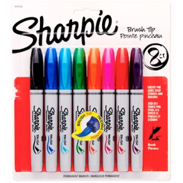 Canetas Marcadoras Permanentes Brush Pen Coloridas - Kit com 8 Unidades Sharpie