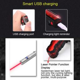 Aranha-laser luz traseira led para bicicleta, luz traseira, impermeável, usb, para bicicleta de estrada e mtb - Image 3