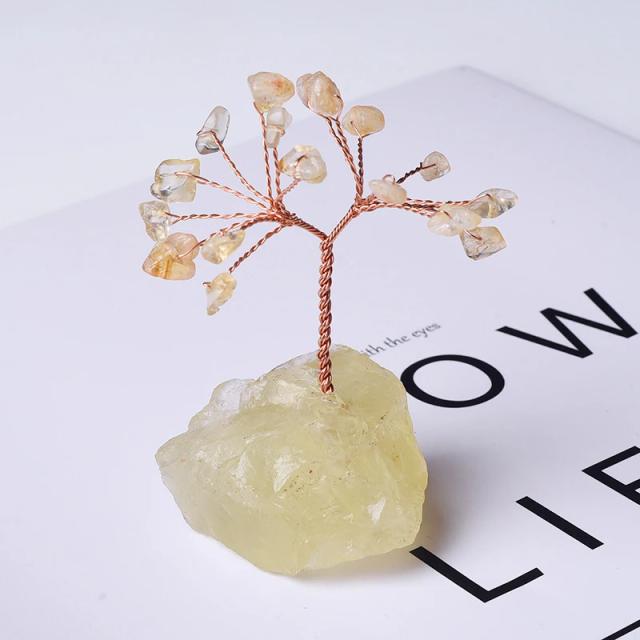 Mini Cristal Natural Árvore da Sorte com Base em Pedras Preciosas para Decoração de Casa e Escritório