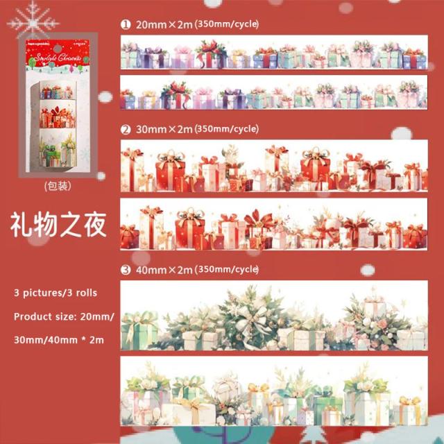 Fita Adesiva Washi Starlight para Natal - Conjunto de 3 Adesivos Decorativos para Colagem DIY e Scrapbooking