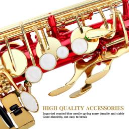 Saxofone Eb Alto vermelho para iniciantes e adultos, latão E Flat, saxofone tipo chave, instrumento de sopro com estojo, alça, peças de luva - Image 4