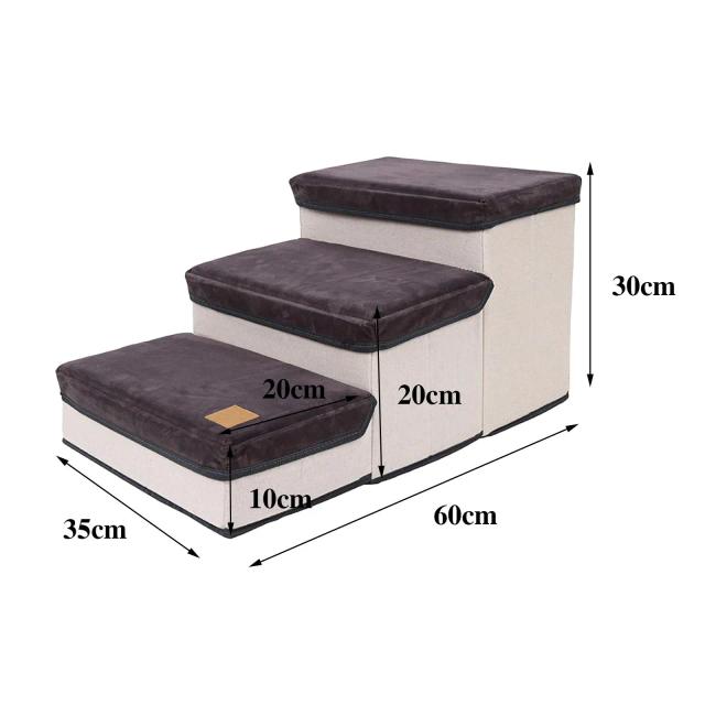 Escada Dobrável Macia para Animais de Estimação com Tampa Destacável, Ideal para Cães e Gatos em Ambientes Internos, 3 Passos com Superfície Ampla e Confortável