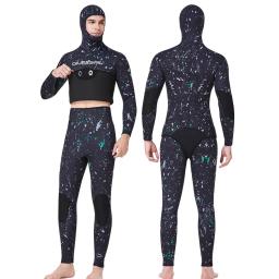 Fato de mergulho de neoprene com capuz masculino, caça submarina, 1.5mm, 3mm, 5mm, 7mm, mergulho, inverno, térmico, conjunto de 2 peças - Image 4