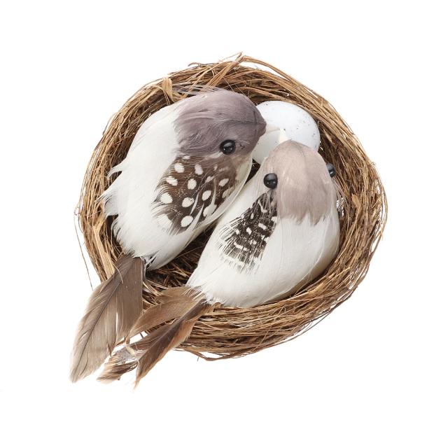 Penas Artificiais Realistas para Aves: Artesanato Natural com Ninho e Ovo para Decoração de Jardim e Gramado