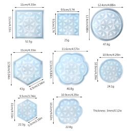 8 pçs retro textura copo almofada silicone molde redondo flor quadrado hexagonal coaster frutas doces bandeja de armazenamento resina cola epoxy molde - Image 6