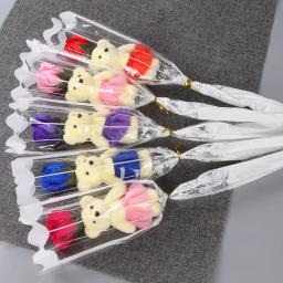 Flores artificiais rosas, urso sabonete, presente do dia das mães para a mamãe, presente de aniversário para amigo, casamento Home Decorações, 1 5pcs - Image 2
