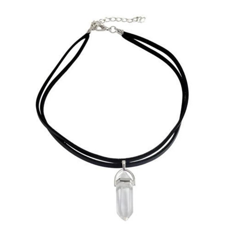 Colar pingente de pedras preciosas de cristal de água para mulheres Gemas artificiais Colares de vime vintage para meninas - Image 1