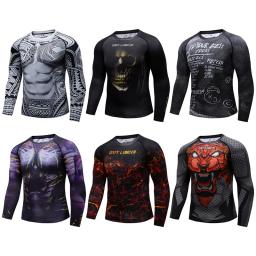 Treino de alta elasticidade dos homens camisetas, camisas de boxe, BJJ, MMA Rash Guard, Fitness, compressão esportiva, novo - Image 3