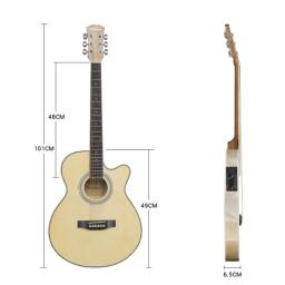 Guitarra acústica de corpo fino, 6 aço-corda madeira cor, Flattop Balladry Folk, Higgloss Cutaway Electro, 40" - Image 2