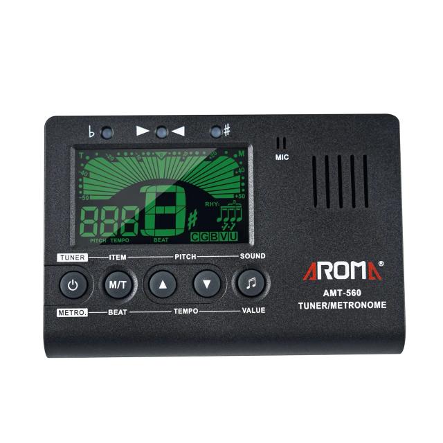 Aroma Afinador e Metrônomo para Guitarra Elétrica com Microfone Embutido e Cabo de Captador 6,3mm para Ukulele, Violino e Baixo Cromático AMT-560