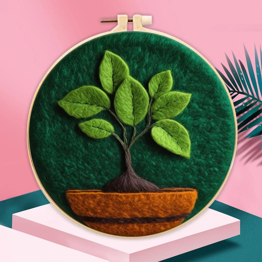 Planta lã feltragem pintura kit com moldura, picture kit, diy, agulha, feltro artesanato, decoração de casa, photoCustom - Image 1