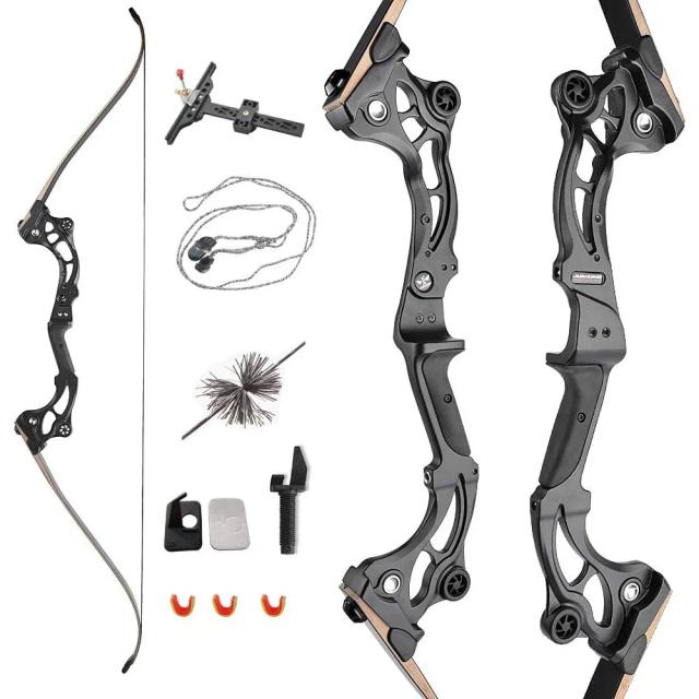 Conjunto de Arco Recurvo Takedown F163 64" para Competição e Caça - 30-60lbs, Mão Direita, Pronto para Prática Profissional