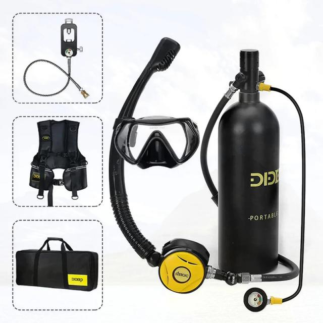 Kit Completo de Cilindros de Oxigênio para Mergulho - Tanque de Ar Subaquático, Bomba de Mão e Snorkel X5000Plus 2L