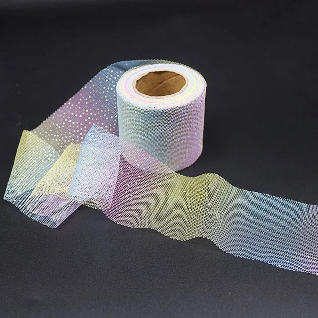 Fita de Tule Colorido Iridescente de 6cm e 5 Jardas para DIY, Bandanas, Decoração de Festa e Embrulho de Presentes